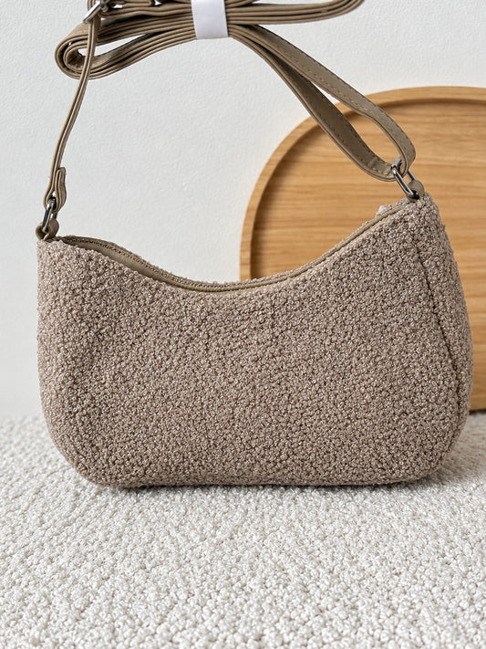 Sac bandoulière effet bouclette – Taupe