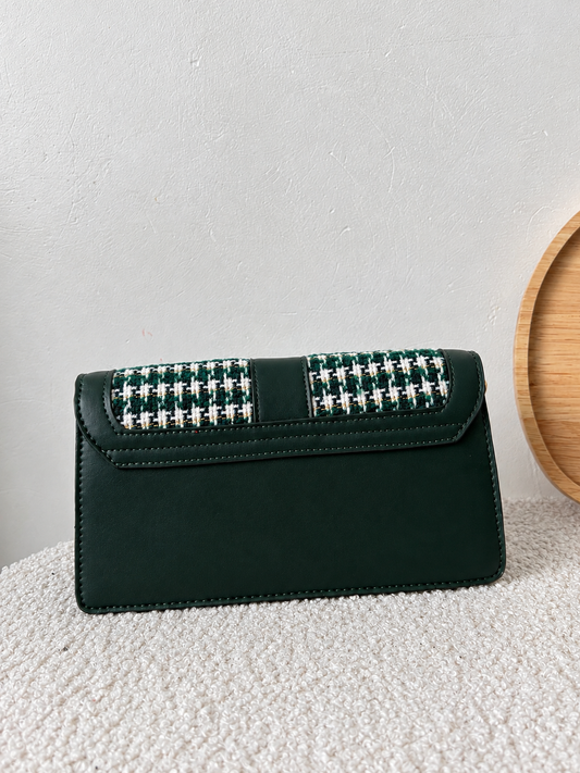 Sac bandoulière chic vert sapin & tweed