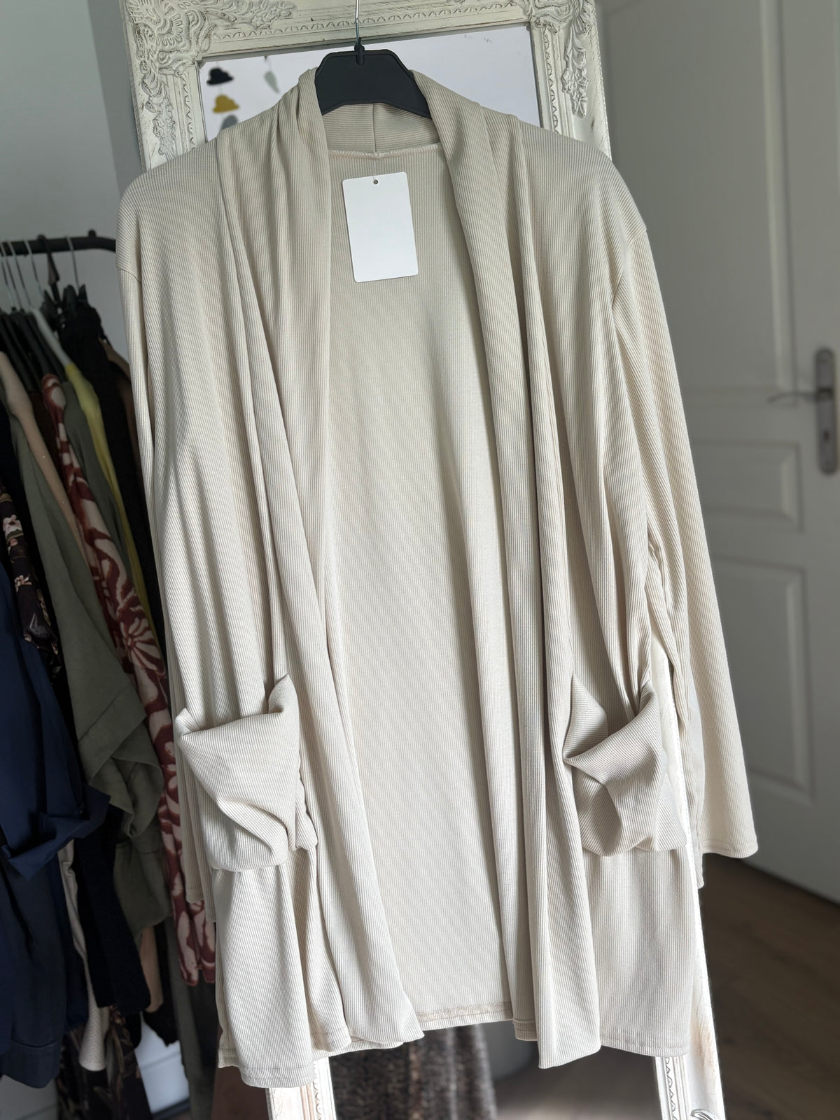 Gilet long côtelé beige clair