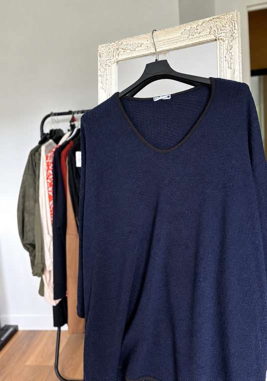 Pull bleu marine col V