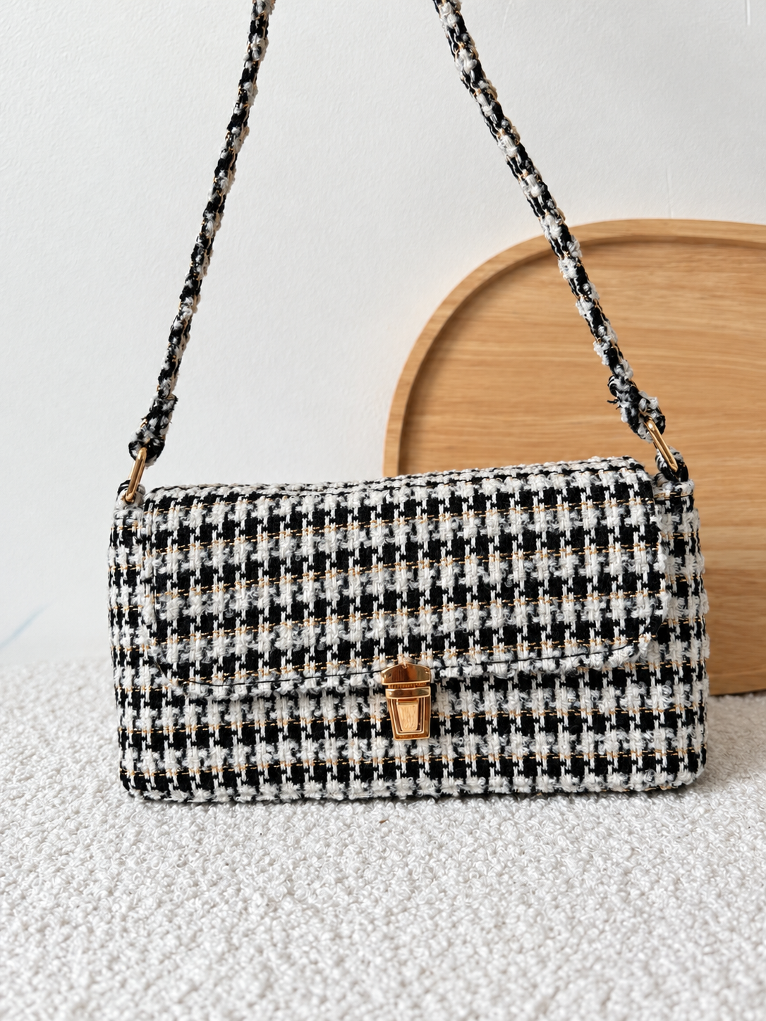 Sac à main tweed noir & blanc