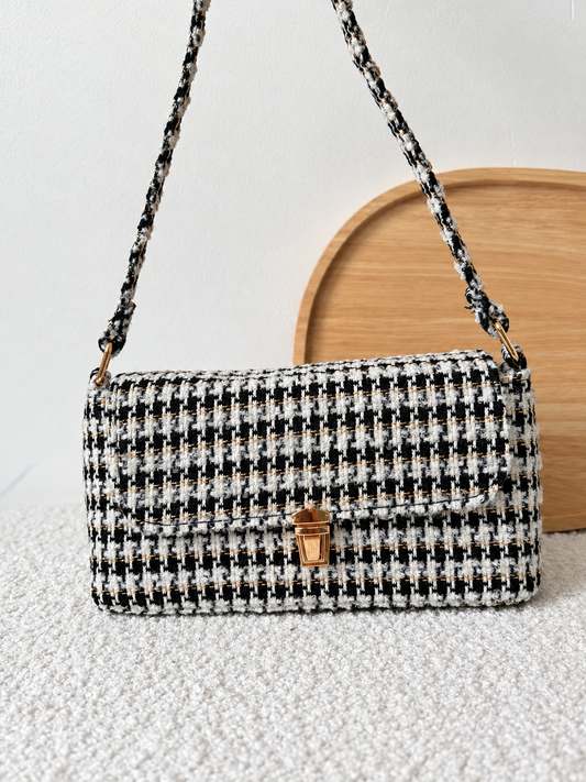 Sac à main tweed noir & blanc