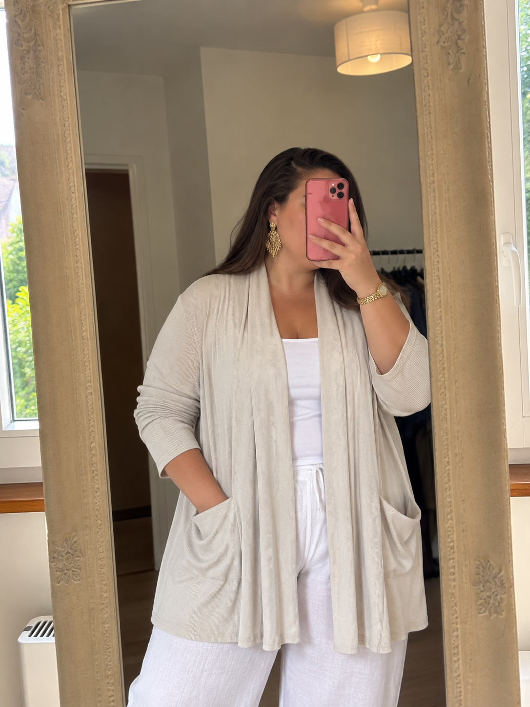 Gilet long côtelé beige clair
