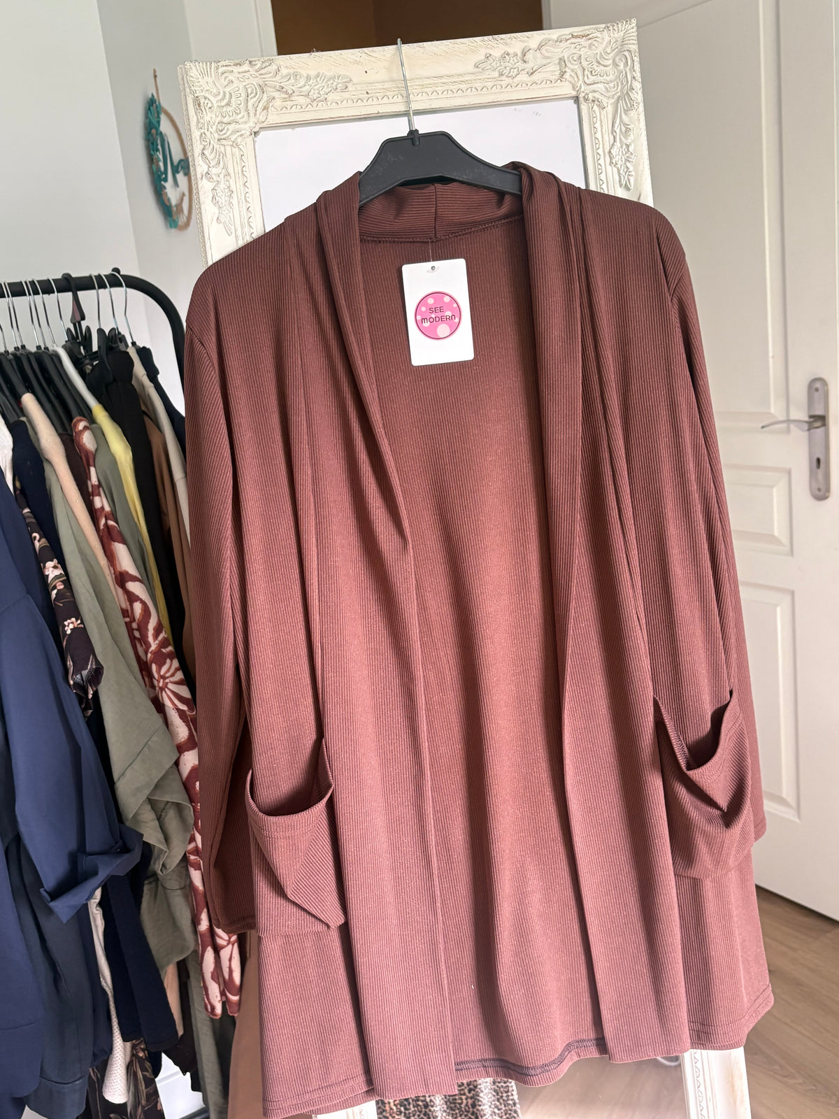 Gilet long côtelé marron