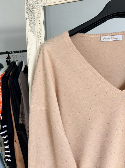 Pull beige à strass