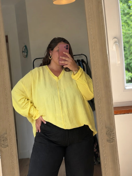 Top jaune uni col V