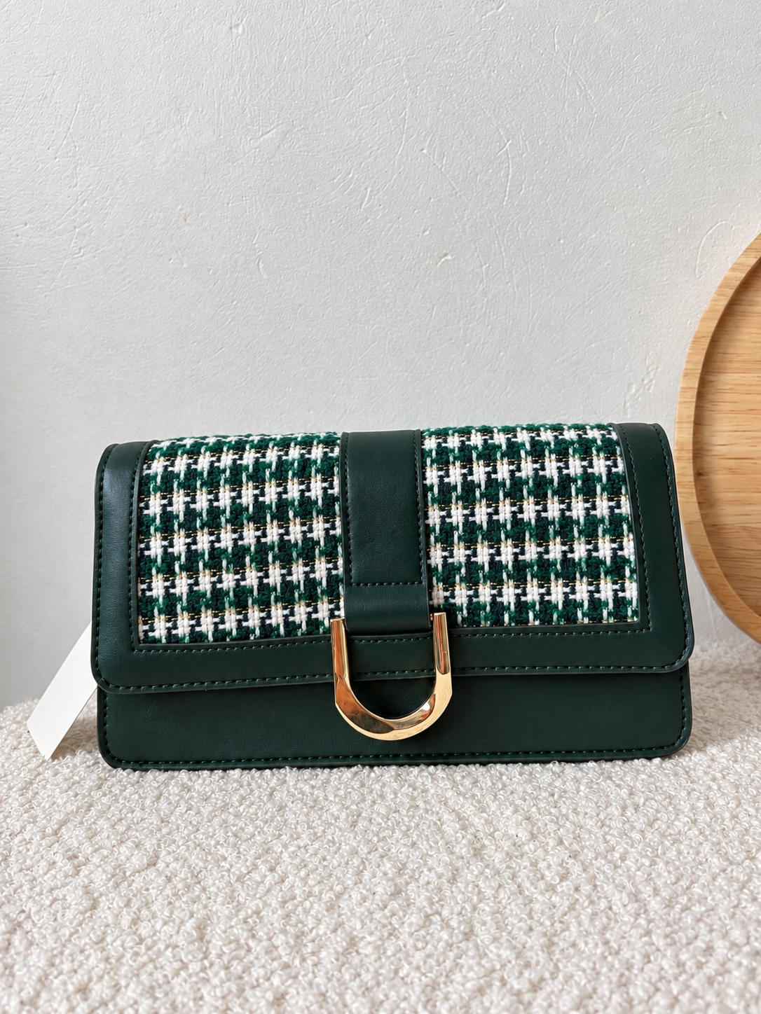 Sac bandoulière chic vert sapin & tweed
